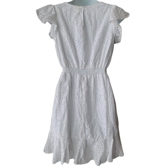 White Prarie Dress Flounce Eyelet Ruffle Flowy Fairy Summer Spring Sz Small - Picture 2 of 12